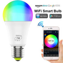 E27 светодиодный светильник цветная (RGB) светодиодная лампа 7W WI-FI смарт-лампа Bluetooth APP Управление 5W 10W ИК-пульт дистанционного управления Управление Colore Светильник лампы 85-265V для домашнего декора 2024 - купить недорого