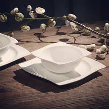 European-style pure white bone china bowl and plate set special-shaped western plate salad bowl hotel set ceramic tableware 2024 - buy cheap