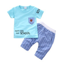 Ropa de verano para bebés, traje para niños y niñas, camiseta con letras, pantalones cortos, 2 unids/set/conjunto, chándal informal para niños pequeños 2024 - compra barato