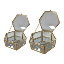 Hexagon Gold Brass Glass Ring Trinket Box Mirror Wedding Ring Box Geometric Clear Glass Jewelry Box Tabletop Organizer 2024 - buy cheap