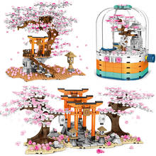 City Street Japanese Cherry blossom Block Set DIY Rotating Hut Building Brick Toy For Girls Kids 2024 - buy cheap
