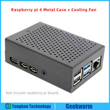 Raspberry pi 4 modelo b caso da liga de alumínio com ventilador de refrigeração, framboesa pi caixa gabinete metal para raspberry pi 4b 2024 - compre barato