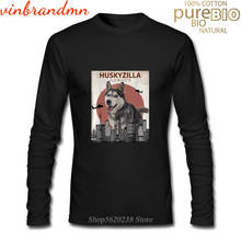 Hot sale Fashion 100% cotton Huskyzilla long sleeve T shirt man Funny Siberian Husky T-Shirt Dog Lovers Perfect Gift Tee shirt 2024 - buy cheap