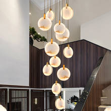 Lustre longo de escada moderno, luminária pendente de cristal em pedra para decoração de sala de estar 2024 - compre barato