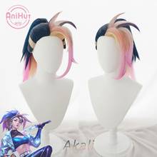 【Anihut】Akali Cosplay Wig Game LOL KDA The Baddest League of Legends Women Akali Ponytail Halloween Cosplay Hair 2024 - buy cheap
