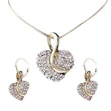Conjunto de joias femininas com strass, 1 conjunto de joias com liga de brinco e coração para festa de casamento, moda feminina 2024 - compre barato
