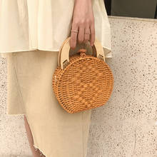 New Ladies Shoulder Bag Straw Handbag Women Wooden Hand-Woven Top-Handle Beach Bag Circular Knitting Bags Bohemian Messenger Bag 2024 - buy cheap