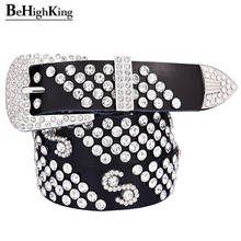 Cinturones de diamantes de imitación para mujer, cinturón de cuero genuino de calidad, hebilla de Pin plateado de diamante brillante, ancho de correa de 3,3 cm 2024 - compra barato