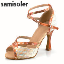 Samisolerlatin dance shoes woman zapatos de baile latino mujer shining  Black satin Women Salsa party Ballroom shoes 2024 - buy cheap