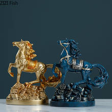 Resin Animal Figurine Ornaments Golden Horse Feng Shui Lucky Decoration Study Desk Furnishings Vintage Home Decor Accessories 2024 - buy cheap