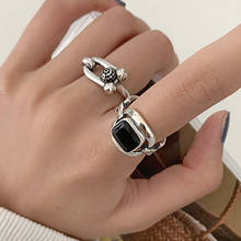 2021 Hip Hop Rock Black Crystal Open Adjustable Rings for Women Couples New Fashion Creative Hollow Geometric Party Jewelry Gift 2024 - buy cheap