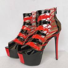 Dipsloot Woman Cuts Out Peep Toe Party Platform Sandals Black Red Super Heel Thin Heels Sexy High Heel Shoes Lady Big Size 47 2024 - buy cheap
