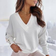 Women's sweater Autumn Solid Color Deep V Neck Pocket Single-breasted Long Sleeve Pullover Knitted Cardigan Tops 2020 Oversized 2024 - buy cheap