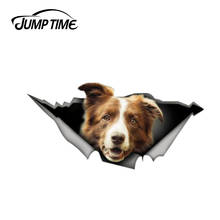 Tiempo de salto 13cm x 6,4 cm borde marrón y blanco collie pegatina de coche 3D mascota gráfico vinilo calcomanía Ventana de coche portátil parachoques de coche pegatina 2024 - compra barato