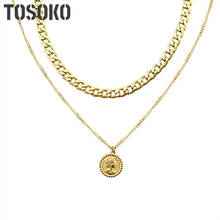 TOSOKO Stainless Steel Jewelry  Queen Portrait Round Card Multi-Layer Stacked Necklace Female Detachable Hip-Hop Chain BSP760 2024 - buy cheap