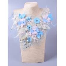 Tecido de renda bordado azul costura flores bordadas aplique de renda grande para vestido de casamento acessórios decorativos 2024 - compre barato
