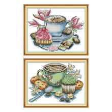 Teacup and Cake Series Cross Stitch Kits Sale 14CT 11CT Counted Printed Fabric Handmade Embroidery Thread Kits Needlework Sets 2024 - buy cheap