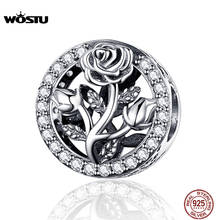 WOSTU Spring Flower Rose Beads 925 Sterling Silver Clear CZ Charm Fit Original Bracelet Pendant DIY Silver 925 Jewelry CQC1189 2024 - buy cheap
