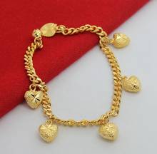 Цепочка на запястье с подвеской в виде сердца, красивый браслет с подвеской, жёлтое золото, плотный Модный женский браслет для девочек, подарок 2024 - купить недорого
