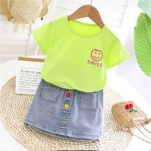 Baby Girls Clothing Sets 2021 Summer Infant Clothes Short Sleeve T Shirt Denim Skirt Children Kids Vacation Costume 2024 - купить недорого