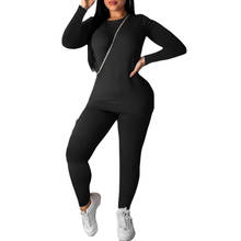 2pcs Sports set Women's Long-Sleeved O neck Top Long Trousers Suit Elastic Solid color Casual Outerwear Tracksuit Sets 2024 - buy cheap