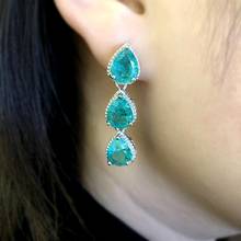Vintage Water Drop Long Earrings For Women Silver Color Green Crystal Cubic Zirconia Stone Dangle Earrings Fashion Party Jewelry 2024 - buy cheap