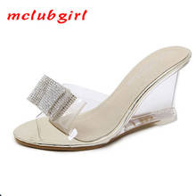 Mclubgirl Wedge Sandals Female Summer 2021 New Sexy Crystal Transparent High Heels Glass Rhinestone Wedge Sandals LFD 2024 - buy cheap