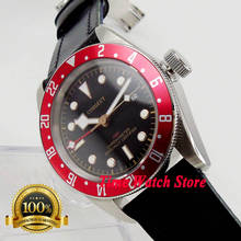 Corghardware relógio masculino 41mm, mostrador preto brilhante moldura rotativa vermelha vidro safira movimento automático para homens cor112 2024 - compre barato