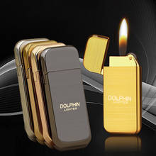 Ultra-thin solid color metal gas lighter Inflatable Fashion cigarette Metasl lighters Windproof smoking Grinding Wheel Lighter 2024 - buy cheap