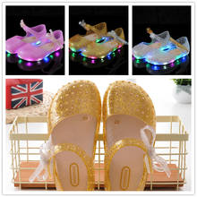 Summer Girls LED Sandals Crystal Shoes Girl Children Soft Princess Sandals Baby Jelly Shoes Bow-knot Girls Glowing Luminous Shoe 2024 - buy cheap