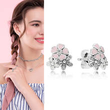 100% 925 серьги Silver Pan Earrings New Style Daisy Cherry Blossom Pan Earrings  For Women Wedding Gift Fashion Jewelry 2024 - buy cheap