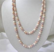 Impresionante collar largo de perlas de agua dulce, 50 ", 7-8mm, redondo, blanco, rosa, púrpura 2024 - compra barato