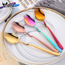 Cuchara de acero inoxidable para postre, tenedor, taza colgante, cuchara para ensalada, 8 colores, tenedor para aperitivos, vajilla de Picnic para fiesta dorada reutilizable, 1 ud. 2024 - compra barato