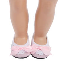 Sapatos de boneca feminina de 18 polegadas, linda, com laço rosa, sapatos de princesa, pu, sapato americano para recém-nascidos, brinquedos de bebê para 43 cm, bonecas s27 2024 - compre barato