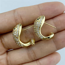 Top Quality Copper Zircon Gold Color Creative Snake Earrings Personality Inlaid CZ Cool Style Charm Women's Jewelry Gift 2024 - buy cheap