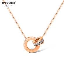 BOBOTUU Classic Design Mosaic Cubic Zirconia Double Circle Pendant Necklace Stainless Steel Wedding Necklaces Jewelry BN17032 2024 - buy cheap