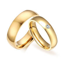 Anillos de boda de compromiso de piedra CZ para mujer y hombre, anillo de compromiso de circón de acero inoxidable, Color dorado 2024 - compra barato