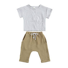 Baby Newborn Boys Two Piece Sets Short Sleeve Striped Pocket Top Solid Pants Summer Infant Toddler Casual Outfits 0-3T 2024 - buy cheap