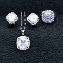 Conjunto de joyería de plata esterlina 925 para boda, aretes de circonia cúbica blanca para novia, colgante, collar, anillo 2024 - compra barato