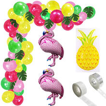 Conjunto de globos de temática hawaiana, cadena de flamenco Tropical, palmera, guirnalda de piña, arco, suministros de decoración para fiesta de verano, 99 unids/set 2024 - compra barato