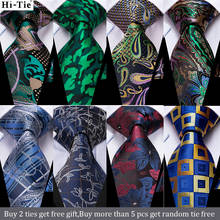 Hi-Tie Teal Blue Gold Novelty Design Silk Wedding Tie For Men Quality Hanky Cufflink Set Fashion Nicktie Business Dropshipping 2024 - buy cheap