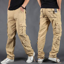 Calça cargo masculina casual, calça de carga com vários bolsos para homens, calça reta do exército, calças compridas plus size 2024 - compre barato