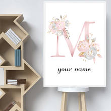 Custom Poster Girl's Name Baby Posters Personalized Nursery Prints Pink Flowers Wall Art Canvas Painting Pictures Unframed 2024 - buy cheap