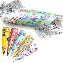 5 Colors Mixed Flowers Nail Foils Stickers For Nails Art Decorations Holographic Floral Designs Transfer Adhesive Decals 2024 - buy cheap