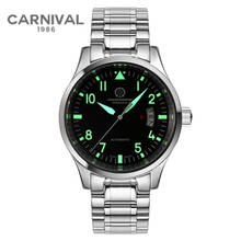 Carnival Super Luminous 25 Jewels Automatic Watch Men Silver Stainless Steel Mechanical Watches Waterproof Mens Clock Calendar 2024 - buy cheap