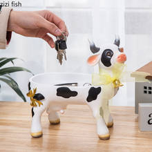 Painted Cow Sculpture Resin Figurines Tabletop Storage Ornaments Desk Decor Cute Animal Statue Basket Home Decoration Modern 2024 - buy cheap
