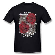 Men Attack On Titan Black T-Shirt Rose Flowers Pure Cotton Tees Harajuku TShirt 2024 - buy cheap