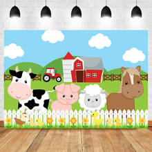 Mocsicka fazenda tema fotografia backdrops celeiro vermelho barnyard trator animais foto fundo crianças festa de aniversário backdrops decoração 2024 - compre barato