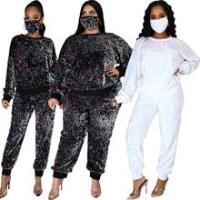 Sparkling Sequins Women Casual Three Piece Sets Autumn New Arrivals O-neck Tops + High Waist Sport Pants Plus Size Tracksuits 2024 - buy cheap