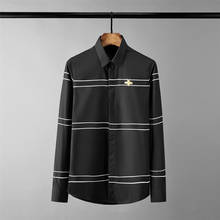 Minglu camisa masculina de manga comprida, camisetas casuais bordadas de abelha, plus size 3xl 4xl, camisa slim fit para homens 2024 - compre barato